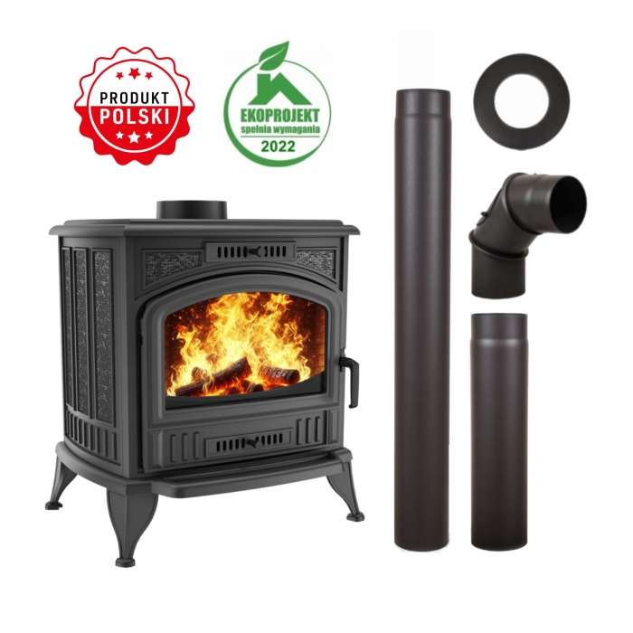 ZESTAW  PIEC ŻELIWNY PIECYK KOZA KOMINEK K6 +KOLANKO ROZETA RURA 1M RURA 0,5M FI 150 MM